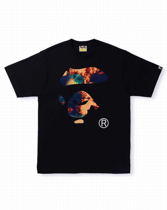 Camiseta Bape Tie Dye Ape Face Hombre Negros | 762901-BPR