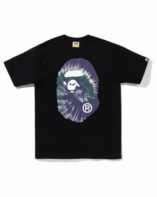 Camiseta Bape Tie-Dye Big Ape Head Hombre Negros | 605348-ISW