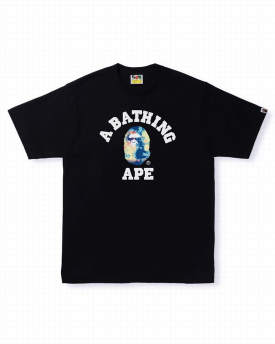 Camiseta Bape Tie Dye College Hombre Negros | 257846-CTA