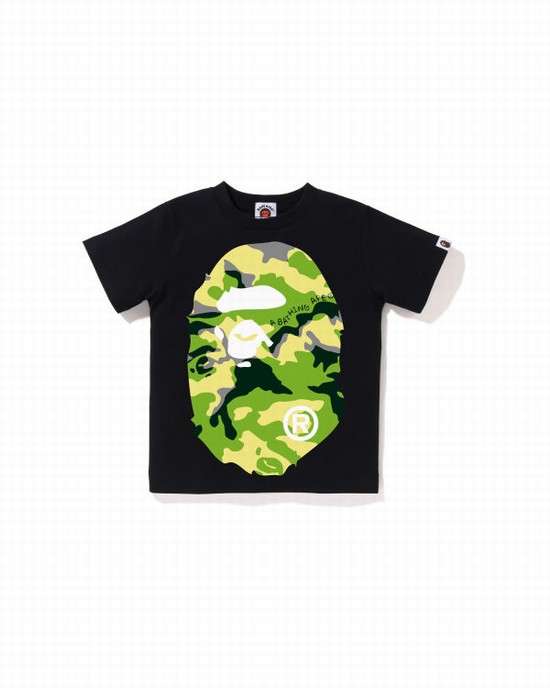 Camiseta Bape Woodland Camo Big Ape Head Niños Negros | 194827-SUK