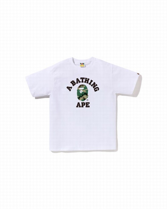 Camiseta Bape Woodland and Camo College Hombre Blancos | 632580-YFZ