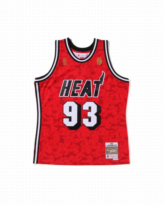 Camiseta Bape X M&N Miami Heat Jersey Hombre Rojos Claro | 461237-QPM