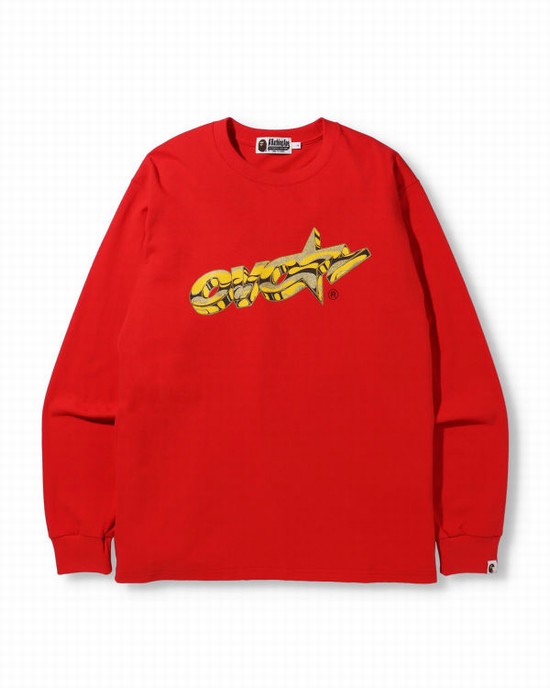 Camiseta Bape X OVO Long Sleeve Hombre Rojos Claro | 417256-ANS