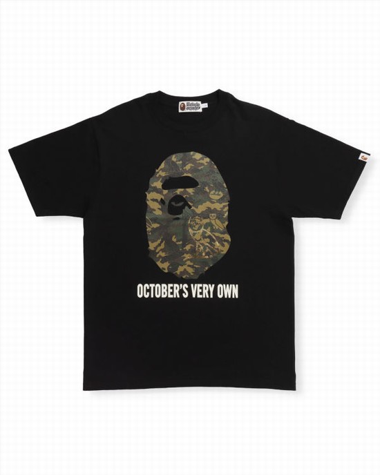 Camiseta Bape X OVO Woodland Camo Ape Head Hombre Negros | 574192-HGZ