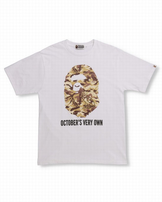 Camiseta Bape X OVO Woodland Camo Ape Head Hombre Blancos | 784021-ZGV