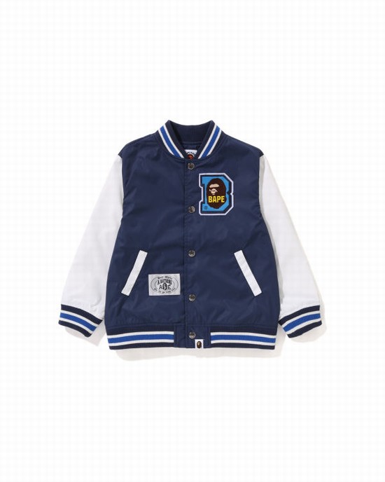 Chaquetas Bape Ape Head B Patch Varsity Niños Azul Marino Azules | 734902-WPZ