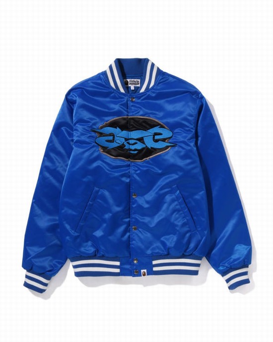 Chaquetas Bape Ape Relaxed Fit Nylon Varsity Hombre Azules | 172359-ZLO