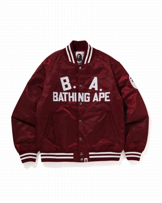 Chaquetas Bape B.A Nylon Varsity Hombre Vino | 347612-ALH