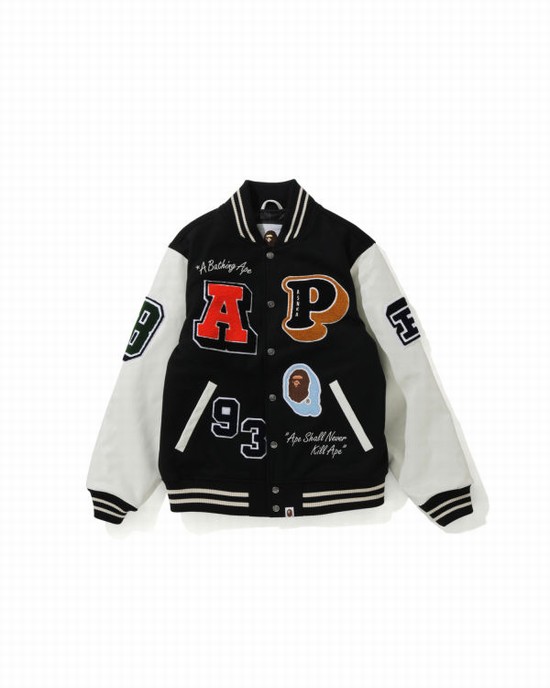 Chaquetas Bape Crazy Patch Varsity Hombre Negros | 718560-RCL