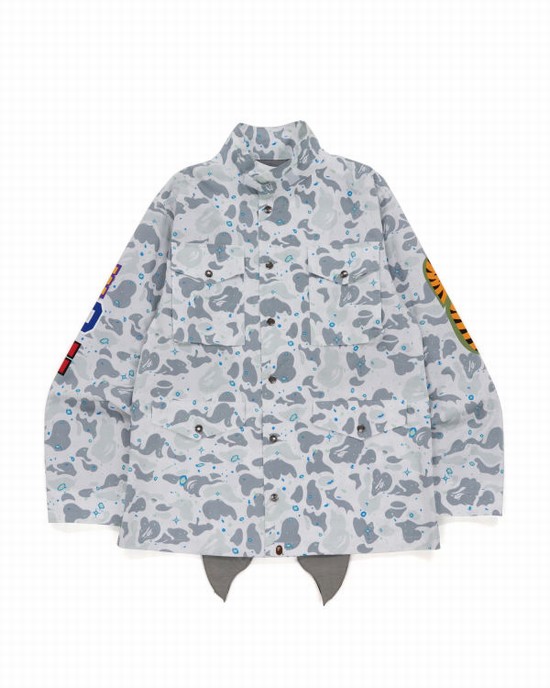 Chaquetas Bape Space Camo Shark M-65 Hombre Blancos | 610945-JFW