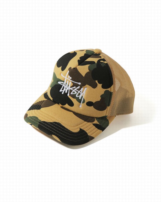 Gorras Bape X Stussy Trucker Hombre Amarillos | 915873-RTO