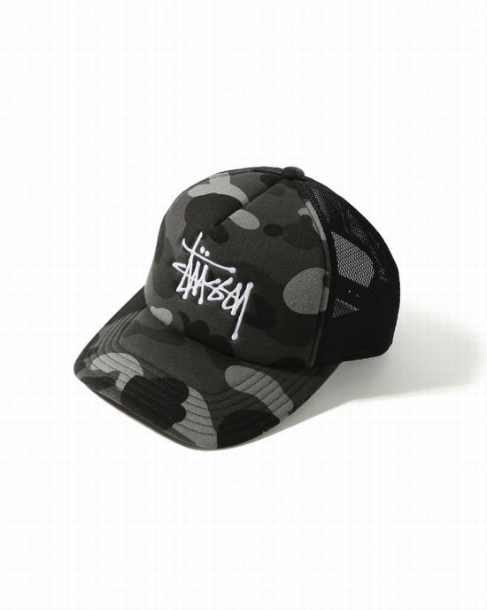 Gorras Bape X Stussy Trucker Hombre Negros | 834065-DMN