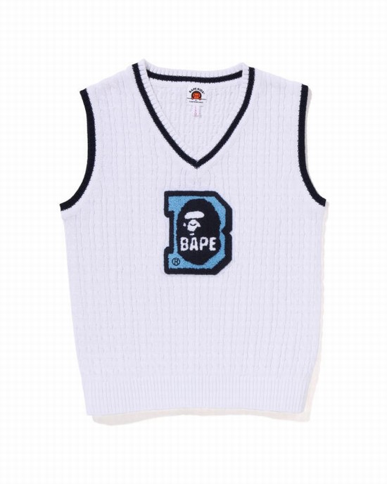 Prendas De Punto Bape Ape Head B Patch Cable Jr Niños Blancos | 863274-RBQ