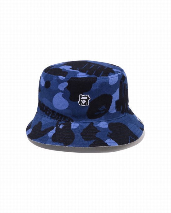 Sombreros Bape X UNDFTD Color Camo Flannel Bucket Hombre Azul Marino Azules | 537281-HBO