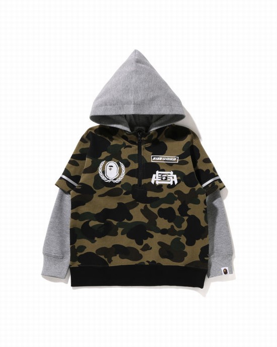 Sudadera Con Capucha Bape 1st Camo Carreras Layered Pullover Niños Verdes | 058316-YRI