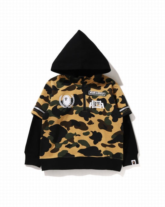 Sudadera Con Capucha Bape 1st Camo Carreras Layered Pullover Niños Amarillos | 370152-DGK