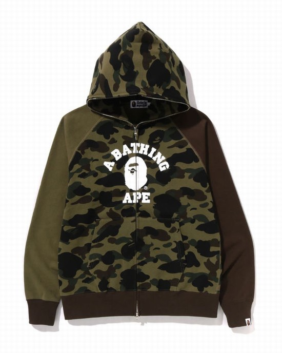 Sudadera Con Capucha Bape 1st Camo Crazy College Full Zip Hombre Verdes | 509714-QZS