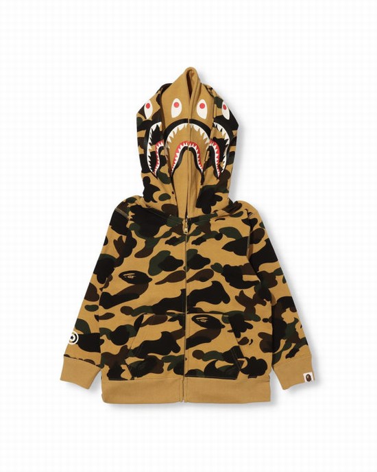 Sudadera Con Capucha Bape 1st Camo Shark Zip Double Hood Niños Kaki | 234608-NLQ