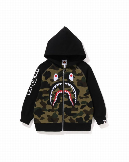 Sudadera Con Capucha Bape 1st Camo Shark Patch Zip Niños Verdes | 567349-AVR