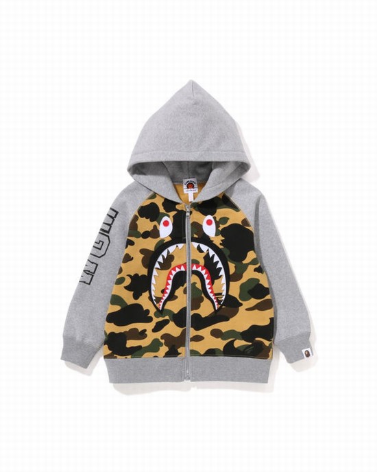 Sudadera Con Capucha Bape 1st Camo Shark Patch Zip Niños Amarillos | 716042-WMR