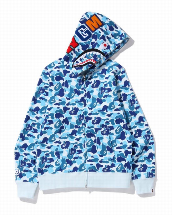 Sudadera Con Capucha Bape ABC Camo Shark Full Zip Hombre Azules | 307429-RFQ