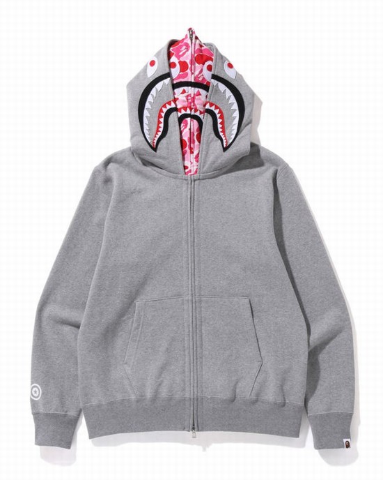 Sudadera Con Capucha Bape ABC Camo Shark Anchos Fit Full Zip Hombre Grises | 935641-IXQ