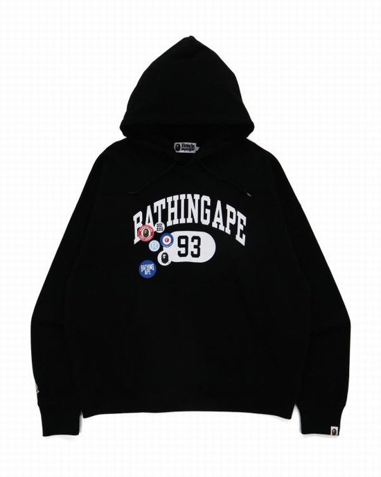 Sudadera Con Capucha Bape Badge Motif Loose Fit Pullover Hombre Negros | 213046-QXP