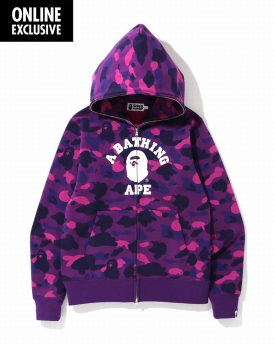 Sudadera Con Capucha Bape Color Camo College zip Hombre Morados | 146890-PTN