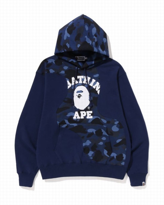 Sudadera Con Capucha Bape Color Camo College Cutting Relaxed Fit Hombre Azul Marino Azules | 240936-SPZ