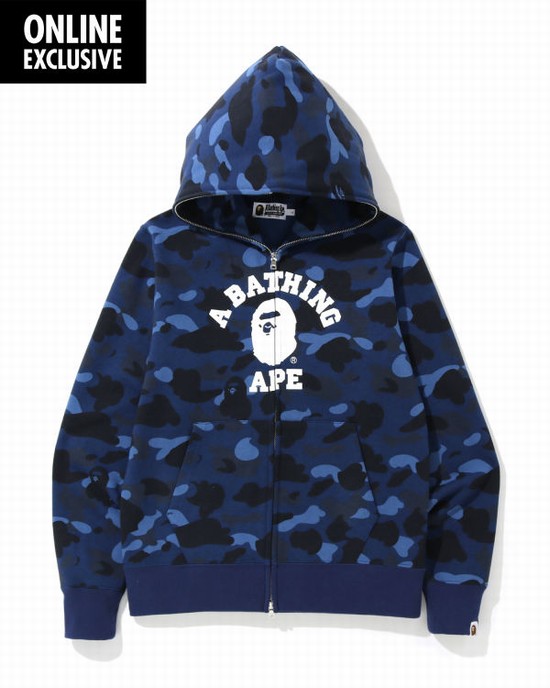 Sudadera Con Capucha Bape Color Camo College zip Hombre Azul Marino Azules | 305671-NOX