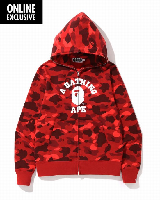 Sudadera Con Capucha Bape Color Camo College zip Hombre Rojos Claro | 459732-HYQ