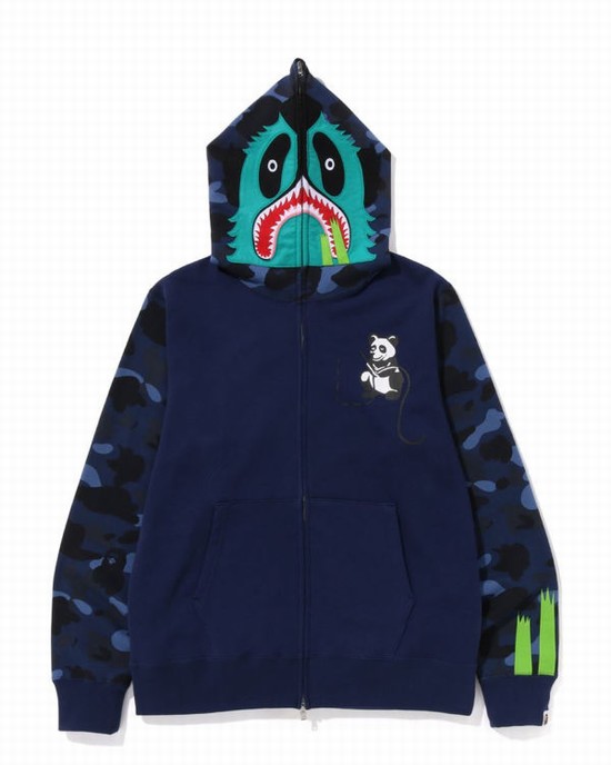 Sudadera Con Capucha Bape Color Camo Panda Full Zip Hombre Azul Marino Azules | 658274-YZS