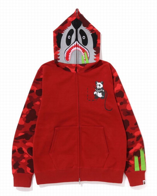 Sudadera Con Capucha Bape Color Camo Panda Full Zip Hombre Rojos Claro | 968732-UEQ