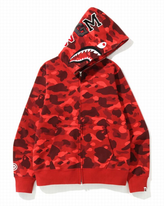 Sudadera Con Capucha Bape Color Camo Shark Full Zip Hombre Rojos Claro | 593742-YPW