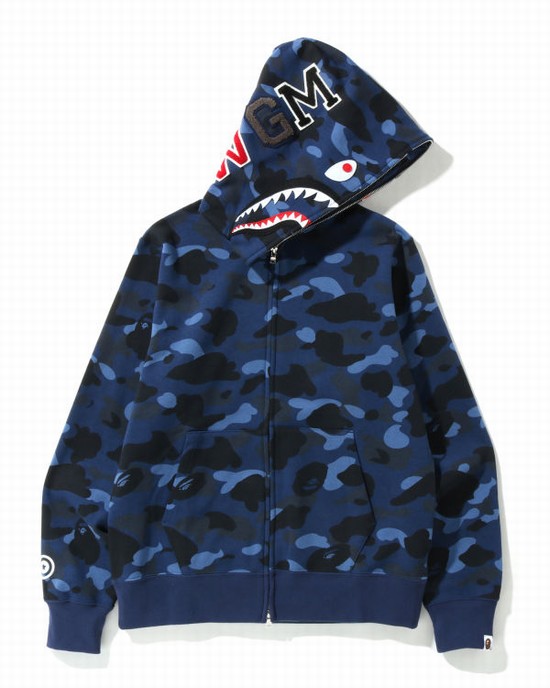 Sudadera Con Capucha Bape Color Camo Shark Full Zip Hombre Azul Marino Azules | 859643-KJO