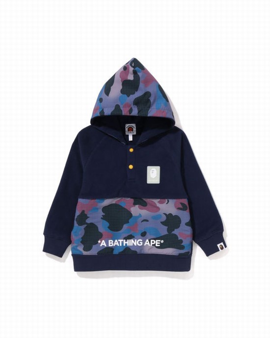 Sudadera Con Capucha Bape Grid Camo Half Snap Fleece Pullover Niños Azul Marino Azules | 098465-UCF