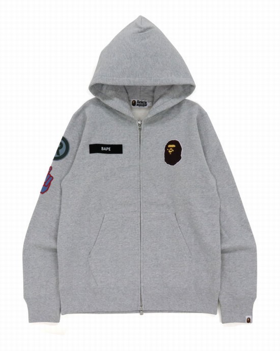 Sudadera Con Capucha Bape Military Patch Heavy Weight Hombre Grises | 538749-OKM