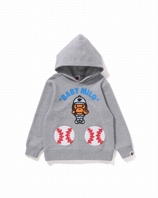 Sudadera Con Capucha Bape Milo Baseball Pullover Niños Grises | 102357-TOB