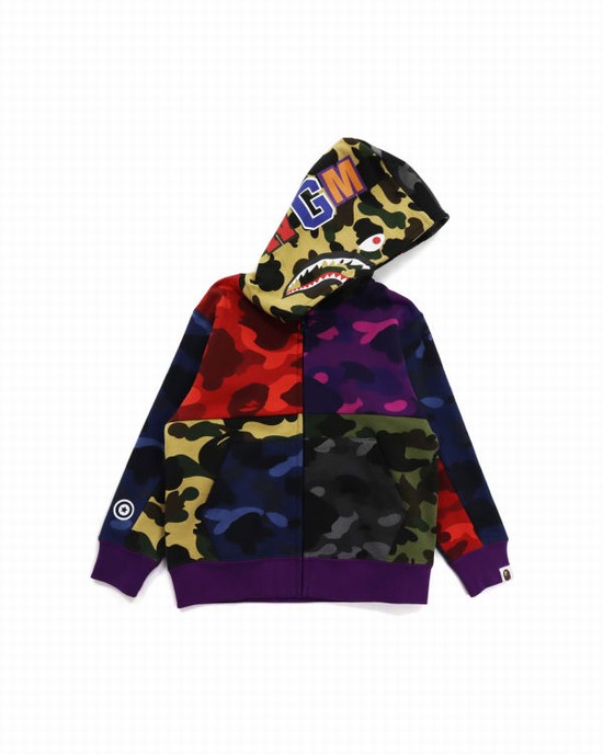 Sudadera Con Capucha Bape Mix Camo Crazy Shark Zip Niños Multicolor | 946872-HGM