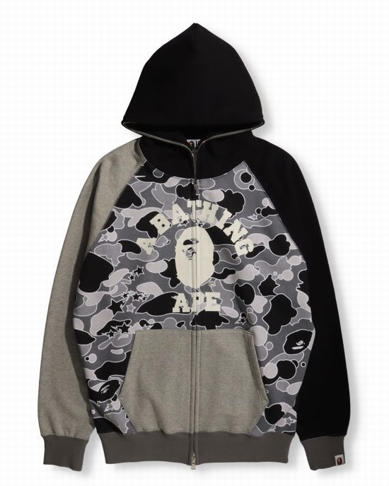 Sudadera Con Capucha Bape STA Camo Raglan Oversized Zip Mujer Negros | 286357-PAX