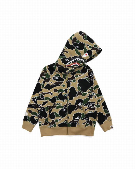 Sudadera Con Capucha Bape STA Camo Shark Zip Niños Kaki | 374890-QPO