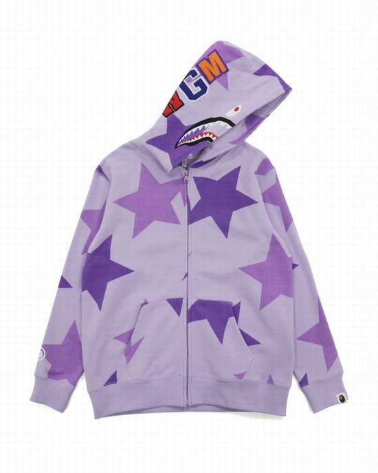 Sudadera Con Capucha Bape STA Pattern Shark Full Zip Mujer Morados | 034589-IFA