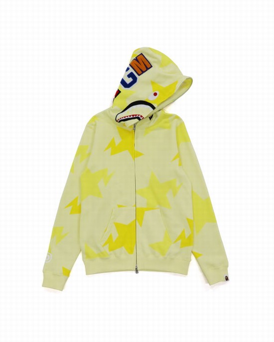 Sudadera Con Capucha Bape STA Pattern Shark Zip Niños Amarillos | 203859-ZAD