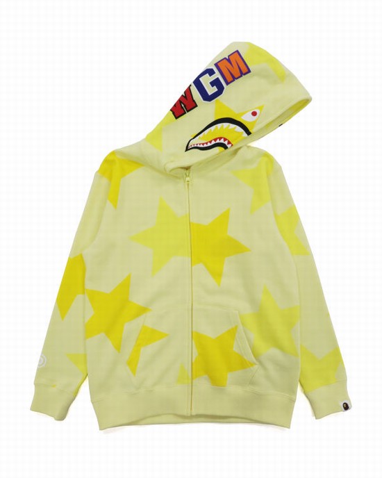 Sudadera Con Capucha Bape STA Pattern Shark Full Zip Mujer Amarillos | 361872-MZW