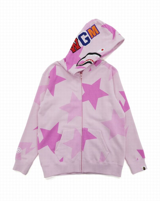 Sudadera Con Capucha Bape STA Pattern Shark Full Zip Mujer Rosas | 754690-QDL