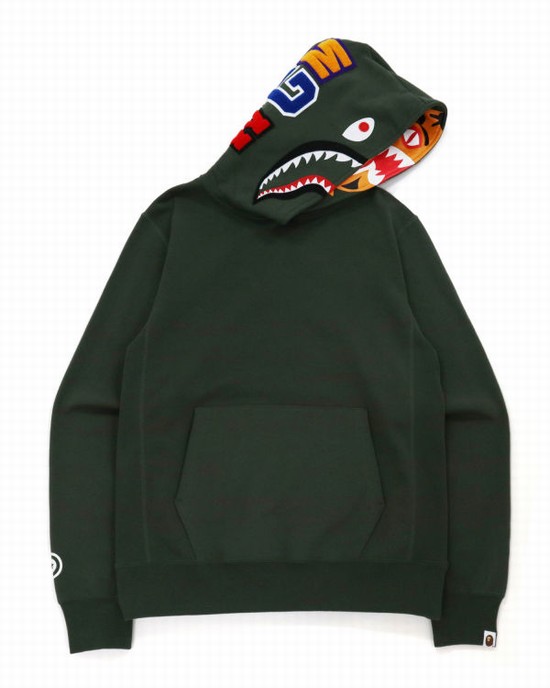 Sudadera Con Capucha Bape Shark Inside Tiger Pullover Hombre Verdes Oscuro | 692157-MPQ