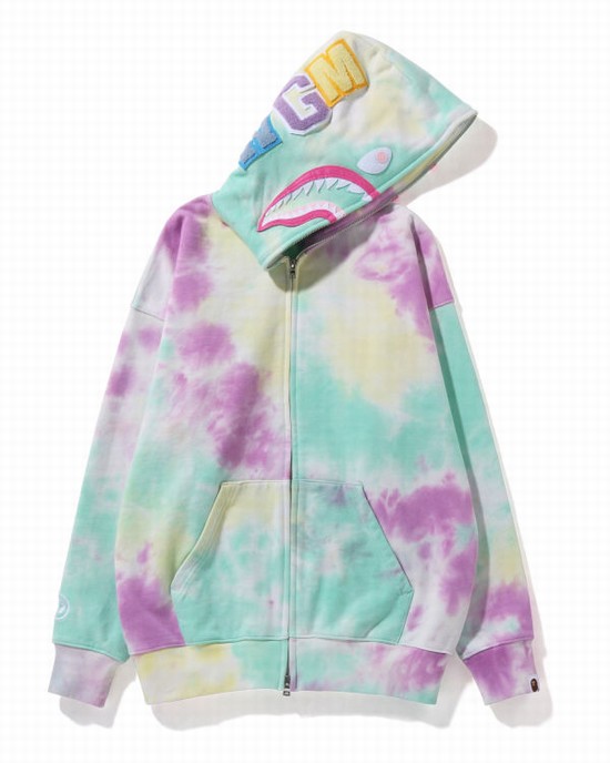 Sudadera Con Capucha Bape Tie-Dye Shark Oversized Full Zip Mujer Multicolor | 916548-XLU