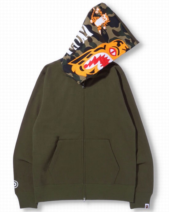 Sudadera Con Capucha Bape Tiger Full Zip Hombre Verdes | 729461-ZJI