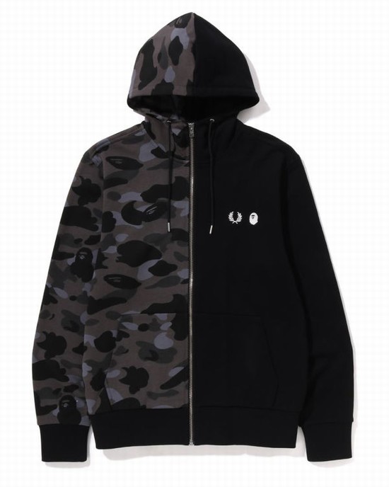 Sudadera Con Capucha Bape X Fred Perry Color Camo Zip Hombre Negros | 384179-OGF