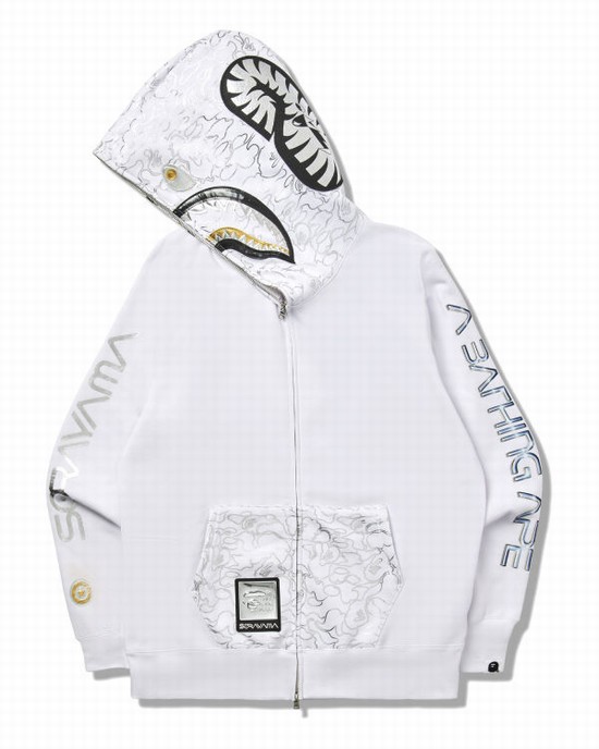 Sudadera Con Capucha Bape X Hajime Sorayama Shark Full Zip Hombre Blancos | 401263-NOD